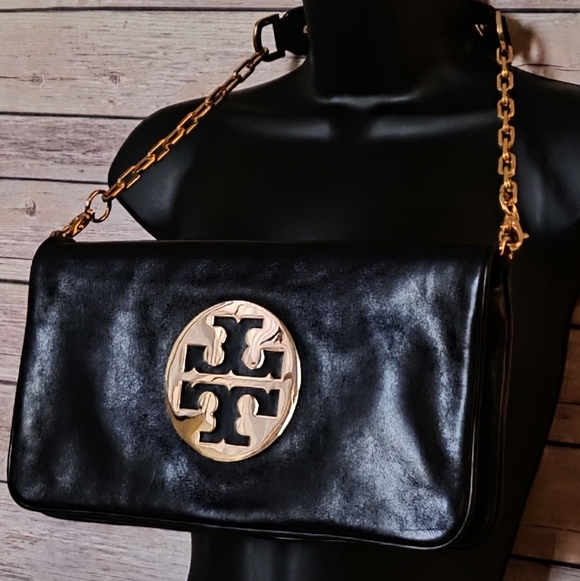 Tory Burch Handbags - TORY BURCH Black Leather Shoulder/Clutch Bag EUC